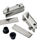 Satin Black Glass Door Pivot Hinge Pair For Free Swinging Glass Doors No Drilling Required with optional polished finishes displayed
