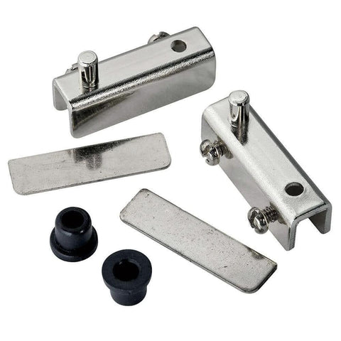 Satin Black Glass Door Pivot Hinge Pair For Free Swinging Glass Doors No Drilling Required with optional polished finishes displayed