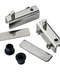 Top Shelf Polished Chrome Glass Door Pivot Hinge Pair For Seamless Free Swinging Inset Doors, includes hardware components.