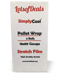 Top Shelf 18 Inch Stretch Wrap 80 Gauge Clear Plastic Film 4 Pack Bulk Rolls displayed on packaging for moving and palletizing.