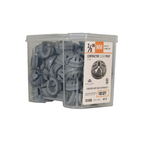3/8 To 1/2 Inch Knockout Non-Metallic Push-In Connector Gray 100 Pack Model 75105B Easy Push-In Install packaged