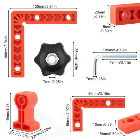 Detailed view of Sixteen Piece Right Angle Clamp Set For Woodworking With 90 Degree Positioning Squares Built Tough Plastic Corner Clamps.