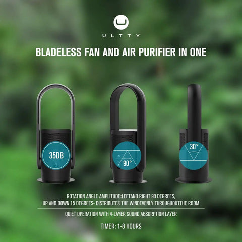 Keep It Chill And Clear The Air With This Top Shelf Bladeless Tower Fan Air Purifier Combo Sporting True HEPA Filtration in black.