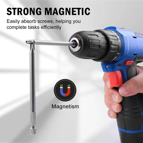 Person using power drill with Tamper-Proof T25 Torx Bit Set With Case, 10-Piece Security Star Bits, 1/4 Inch Hex Shank, 4 Inch Length, S2 Alloy Steel For Power Drill And Impact Driver, Durable Heavy-Duty Bits For Quick No-Fuss Screw Driving attached