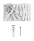 Self Drilling Drywall Anchors And Screws Kit Nylon Expansion Anchors With Metal Screws 1-1/2 Inch White, in storage case