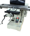 Shop Ready Heavy Duty Vertical Mill With Step Pulley And 120V Single Phase Motor features tilting headstock and control panel.