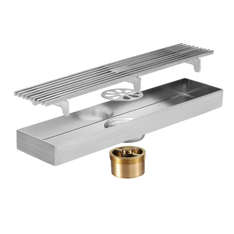 Built Different Rectangular Drain Cover With Removable Tile Grate And Hair Catcher Brushed Black Stainless Steel Finish for modern bathroom.