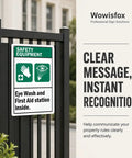 Eye Wash First Aid Sign Aluminum 12x8 Inches For Worksite Safety Notice With Green And White Design, Bold Black Text, Pre Drilled Corner Holes For Quick Mounting