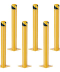 Tough As Nails Yellow Steel Safety Bollards, Anchored 36 Inch Parking Posts for Heavy Traffic Lots, visible in a 6 pack.