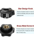 Heavy Lifter Four Pack Star Knobs With M10 Female Thread And 38mm Head Plastic Clamping Handles, black star design knob with brass insert.