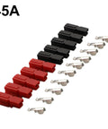 Five Pair Badass Tinned Copper Power Connectors 45A 600V Quick Disconnect red and black terminals with metal contacts.