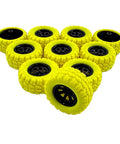 10Pcs RC Toy Car Wheels with Rubber Tires and 5Pcs Metal Shafts, 2mm Diameter Round Rod Axles, 36mm Diameter, Yellow