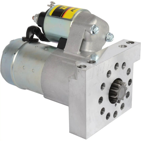 Gritty Lightweight Mini Starter Built For Small Block And Big Block Chevy Motors With Zero Fuss Straight Bolt On Mount with metal housing.