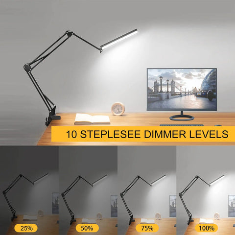 2 In 1 LED Desk Lamp With Base And Clamp Clip On Desk Light 50.7 Inch 3 Section Swing Arm Architect Lamp With Memory Function For Home Office Reading Drafting Craft And Workbench