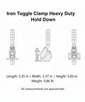 Iron Toggle Clamp Heavy Duty Hold Down, 5.35 in long, 5.83 in high, 0.86 lb for woodworking jigs and welding fixtures.