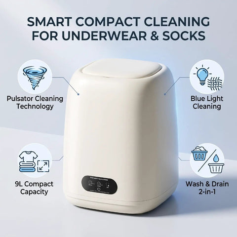 Slick Mini Clothes Washer With Built In Spin Basket For Undies And Socks Smart Pulsator Cycle Delivers Top Notch Clean features 9L capacity.