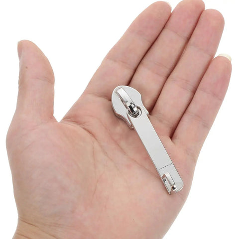 Double Layer Explosion Proof Zipper Pull Replacement Tabs With Lock Hole For Suitcase Luggage Repair held in hand