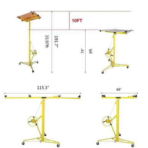 Heavy Duty Drywall Lift Panel Hoist For 16Ft Ceilings And 19Ft Walls 150 Lbs Capacity dimensions and structure view