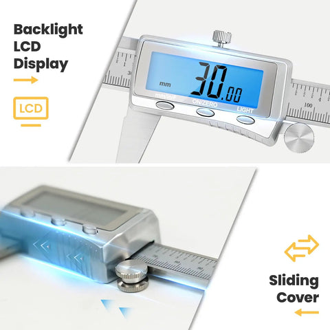 Rechargeable Caliper With Backlit LCD Screen And Auto Off, stainless steel vernier caliper with digital display close-up