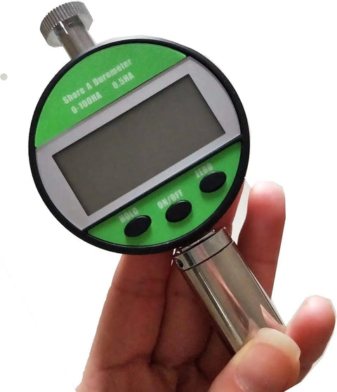 Industrial Grade Digital Shore Hardness Tester For Shore A And Shore C Materials Built Different With Heavy Duty Durability and accurate readings held in hand.
