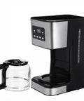 Solid Electric Coffee Maker And 5 Cup Automatic Drip Brewer With Keep Warm Plate; black and silver design with glass carafe.