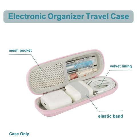 Dope Pink 510 Threaded Vape Case with Tough-Eva Shockproof Armor and Lush Velvet Lining to Shield Your Rig From Drops and Damage While Keeping Cartridges Secure in This Badass Portable Vape Protective Holder open showing mesh pocket and cables.