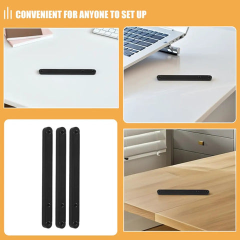 Bottom Mount Plastic Drawer Slides 180mm 12 Piece Replacement Kit For Cabinets, Dressers, Furniture And Kitchen Drawers Built Tough, Quiet Glide, Black Finish, Smooth Sliding shown on desk