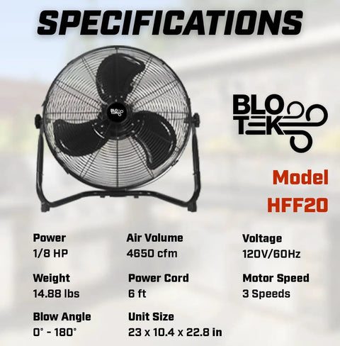 20-Inch Floor Fan And Wall Mount Air Mover With Specifications For Home, Garage, And Job Site Use