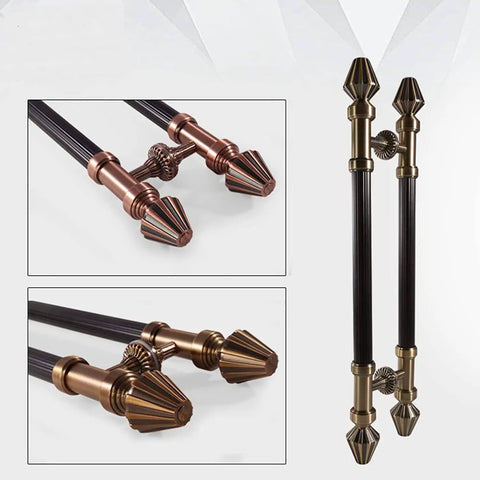 Long Two Side Push Pull Barn Door Handle In Bronze Finish, Interior And Exterior Round Wood Door Set, Adjustable 120cm To 88cm