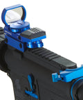 Gen 2 M4 SD Blue Carbine AEG Airsoft Rifle with Red Dot Sight and Picatinny rail, blue accents shown