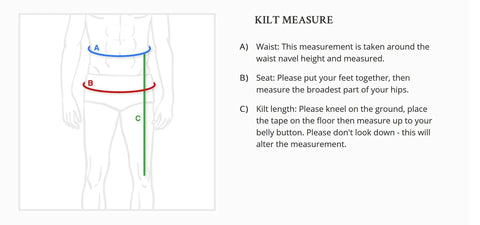 Kilt measuring guide for Mens Plaid Kilt With Adjustable Cowhide Leather Strap Detachable Cargo Pouch Chain Casual Streetwear Rugged Outdoor Style 40 Inch Length