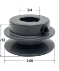 2 Inch Cast Iron V Belt Pulley, 1 Groove, Three Quarter Inch Bore, Fixed Bore, For A, 3L And 4L Belts, Heavy Duty, with dimensions