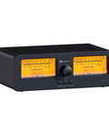 LC30 VU Meter Amplifier And 2 In 2 Out Speaker Switcher With Remote For Dope High Power Stereo Amps Class A B AB D Tube Amps Vintage Visualizer Home Audio Component And Room Decor For Home Theater Setup black desktop unit front view with dual analog VU meters
