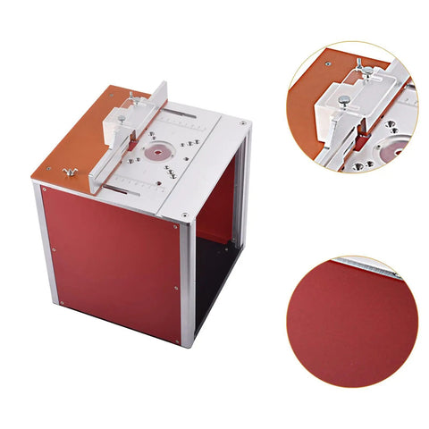 Premium Aluminum Router Table Insert Plate With Slick Flat Surface For Precision Wood Trimming And Engraving Work Featuring No Sweat Mounting And Bulletproof Stability For Your Daily Shop Projects top view with adjustable guide.
