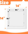Peel And Stick 12 X 12 Inch Drywall Access Panel Hides Ugly Wall Holes And Messy Plumbing Straight Up Easy Install Smooth Paintable Abs Plastic dimensions showing 14x14 inches and 11.75 inches.