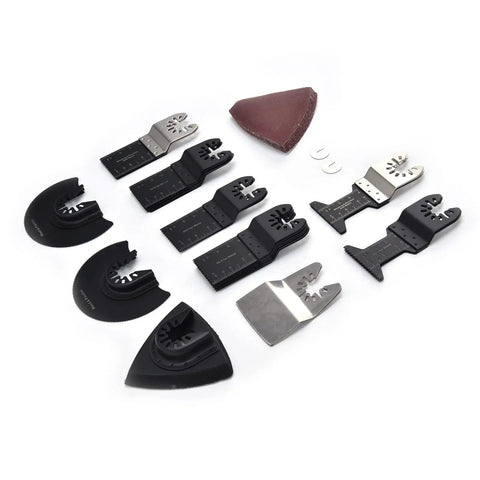 Workhorse Oscillating Saw Blades Kit For Multitool With High Carbon Steel Blades and sandpaper set displayed