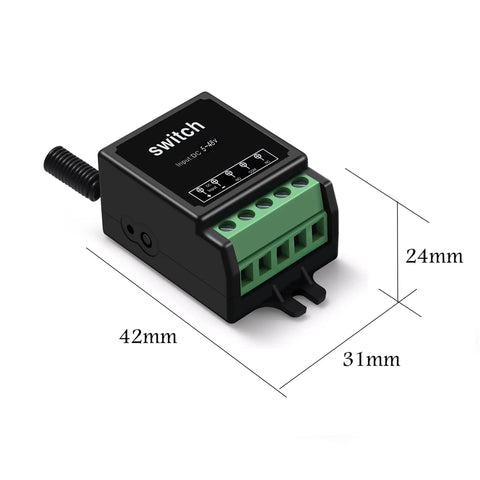 12V Wireless Remote Control Relay Switch With 10A Output, Long Range 328ft, compact size with dimensions of 42x31x24mm