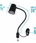 Ultra Bright LED Desk Lamp With Clamp and 24-Inch Flexible Gooseneck Arm, Cool-Touch Double-Wall, Dimensions Shown