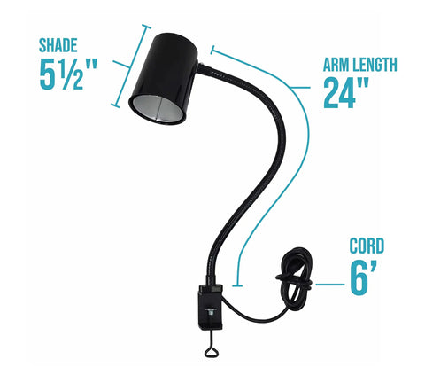Ultra Bright LED Desk Lamp With Clamp and 24-Inch Flexible Gooseneck Arm, Cool-Touch Double-Wall, Dimensions Shown