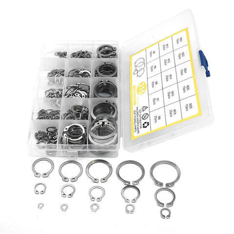 315 Piece 304 Stainless Steel External Retaining Ring Kit M4 To M28 Shaft C Type Snap Rings Gaskets and Shaft Clips in case