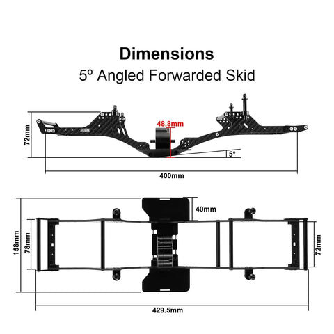 Low Center Gravity Carbon Fiber Chassis Kit With Center Transmission For 1 To 10 RC Crawlers Upgrade dimensions diagram