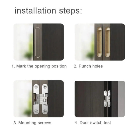 Installation steps for Built Tough Hidden Cabinet Hinges with Silky Smooth Glide Track for Folding Doors and Wood Boxes.
