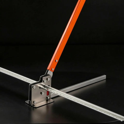 Manual Rail Cutter Tool Hand Operated Bench Mount Compact Heavy Duty Metal Rail Cutter with easy lever action in use