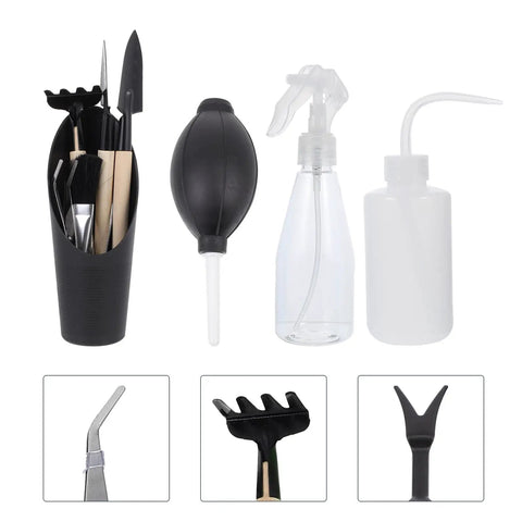 14 Piece Pro Grade Succulent Planting Tools Set With Spray Bottle And Gardening Shovel For Indoor Bonsai Care And Transplanting Black Gardening Supplies Kit For Plant Maintenance, black tools and spray bottles