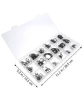 Pro Grade 225 Piece Carbon Steel C Shape External Snap Ring Kit in plastic case with dimensions for industrial shafts