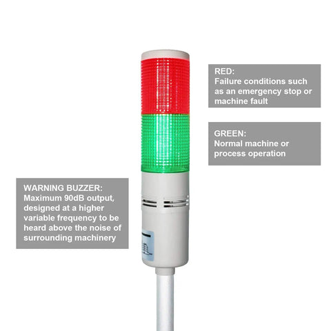 Tower Stack Lights RGB LED Indicator for Factory and Shop Floor, 2 Tier Industrial Warning Lamp with Sound, 110V, red-green lights
