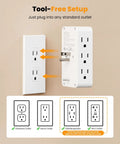 Slick Flat Wall Outlet Extender With Six Versatile Side Plugs Paired With Straight Fire USBC Fast Charging on wall outlet.