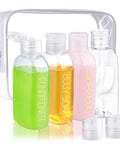 Leakproof Travel Bottles 4 Pack 3.4 Oz TSA Approved Squeeze Containers labeled for Shampoo, Conditioner, Body Soap with caps and clear bag
