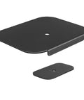 Built Tough Steel Monitor Mount Reinforcement Plate, black metal with round hole, secures monitors to prevent desk cracks.