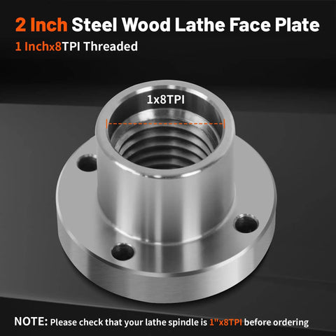 Rock Solid Heavy Duty Steel Wood Lathe Faceplate With No Sweat Mounting Threads And Four Bolt Clamping Holes for 2 Inch lathe.